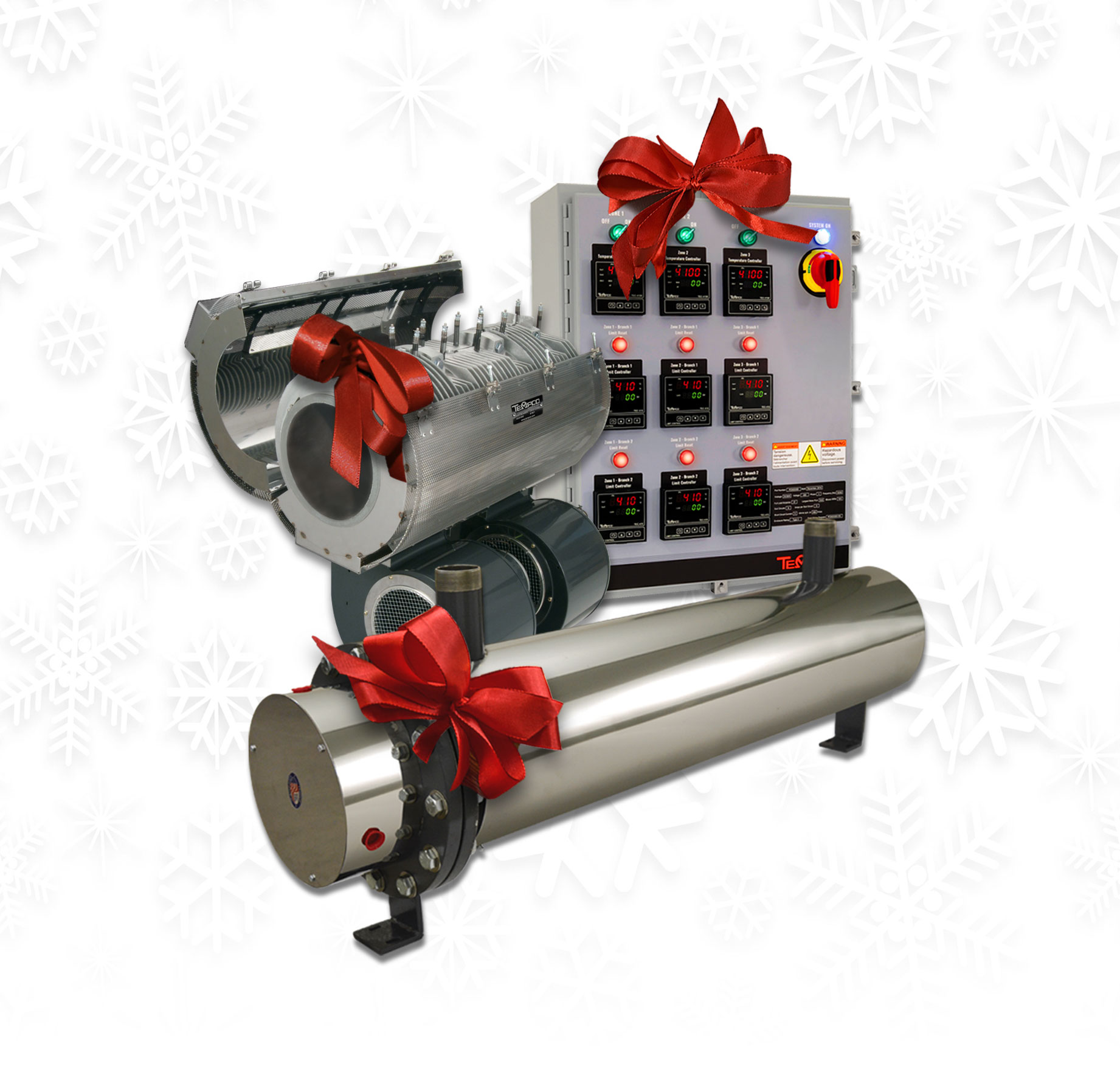 Tempco Products, tied up with Christmas bows Tempco Products, tied up with Christmas bows