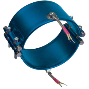 Type W2: Right-Angle Wire Braid Leads, 90 Degrees to Heater Diameter, Two-Piece Band
