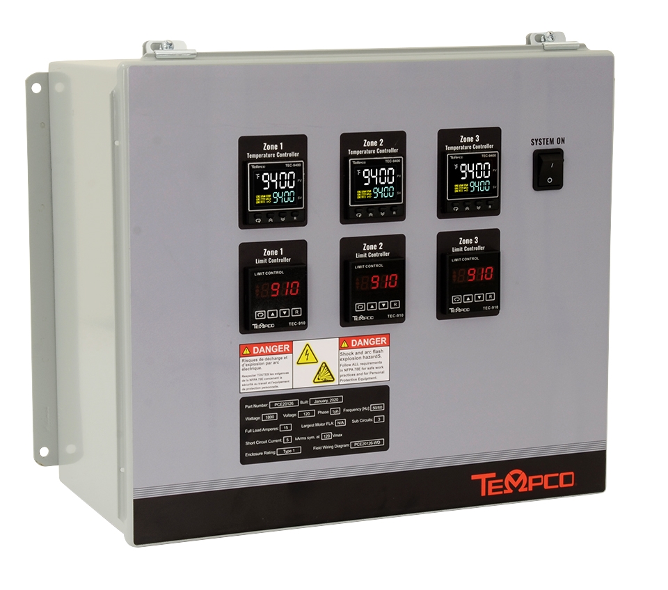 Custom control panel with three zones that each have a TEC-9100 and TEC-910 controller