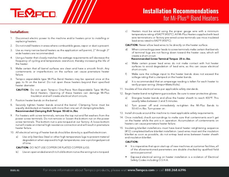Mi-Plus Band Heater Installation Recommendations