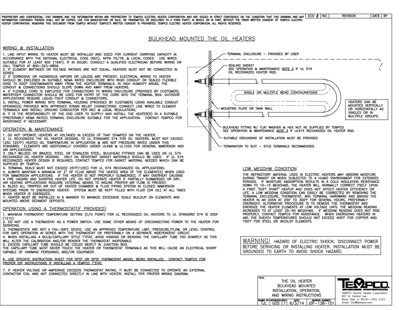 Bulkhead Mounted Tubular Oil Heater (THE) Operating Instructions