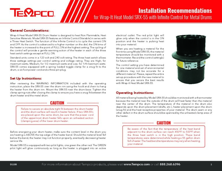 Model SRX-55 Metal Drum Heater Installation Recommendations