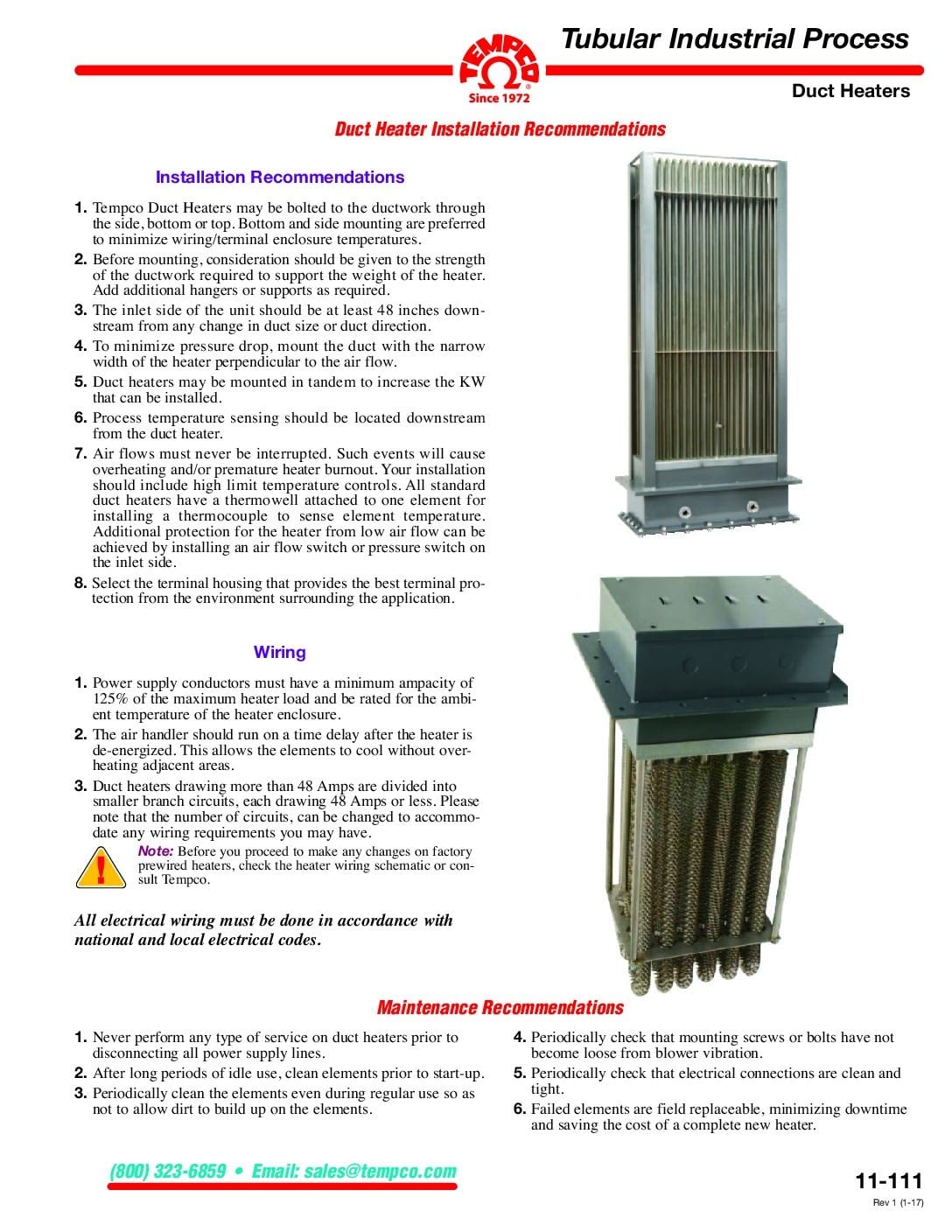 Duct Heater Installation Recommendations