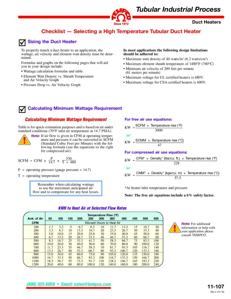 Duct Heater Selection Guide