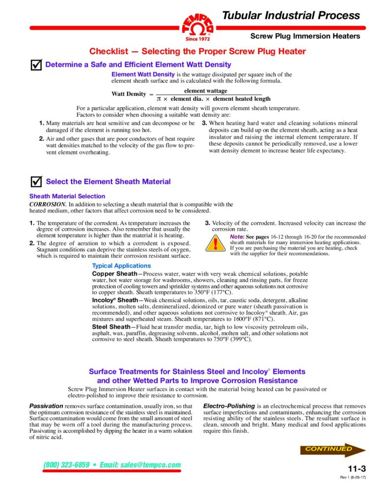 Screw Plug Heater Selection Guide