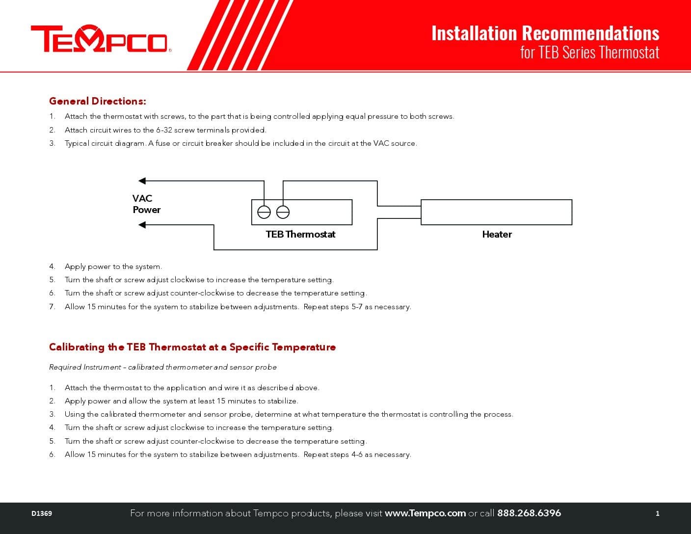 Conduction Type Thermostat, TEB Series Installation Recommendations