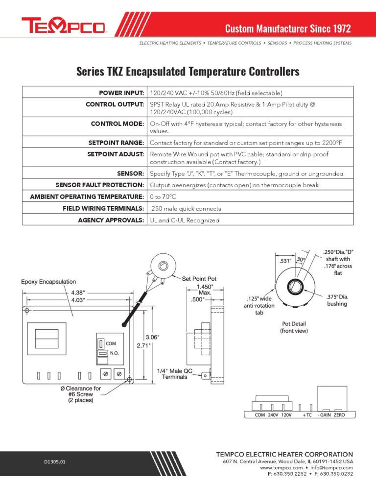 Encapsulated Temperature Controller (TKZ) Instruction Sheet